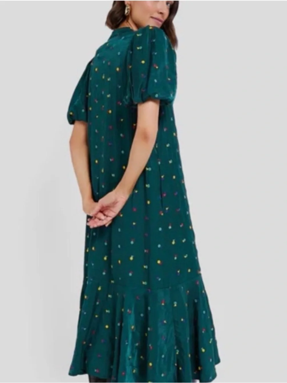 Tuckernuck Molly Midi Dress Green Embroidered Floral Women's Large